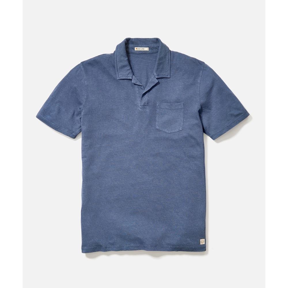 Marine Layer Resort Polo Shirt Men M Blue Johnny Collar Performance Short Sleeve